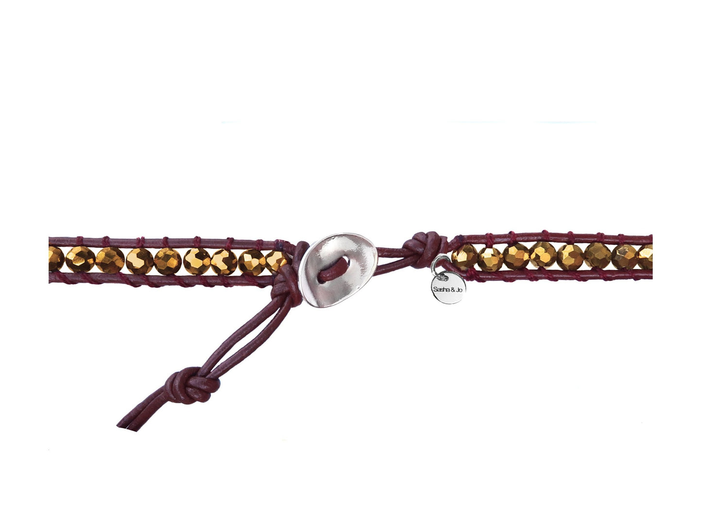 Sasha & Jo crystal brown leather double wrap with bronze faceted beads