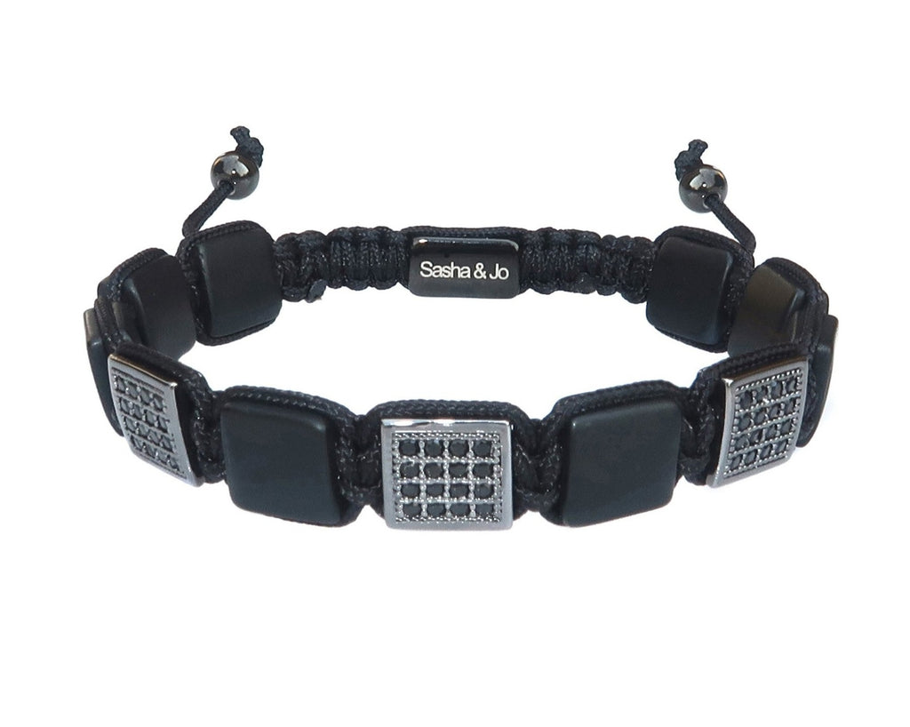 Sasha & Jo black onyx and pavé square beads cord bracelet