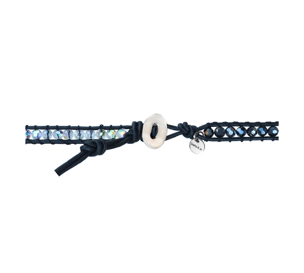 Sasha & Jo 5 wrap black leather bracelet with mixed crystal faceted beads