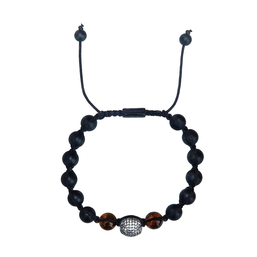 Sasha & Jo pavé titanium skull, black onyx and tiger eye beads cord bracelet