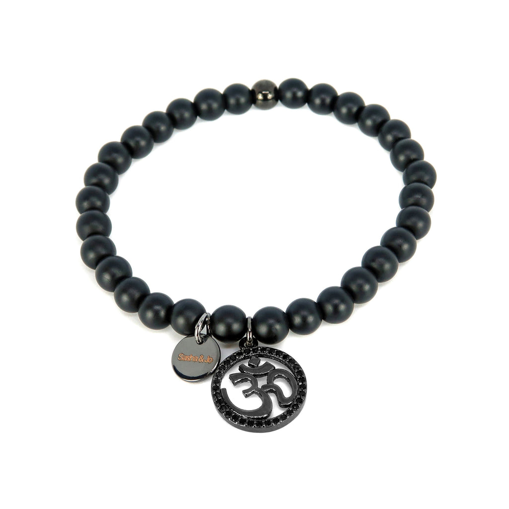 Sasha & Jo gunmetal Ohm charm with black rhinestones and onyx beads bracelet