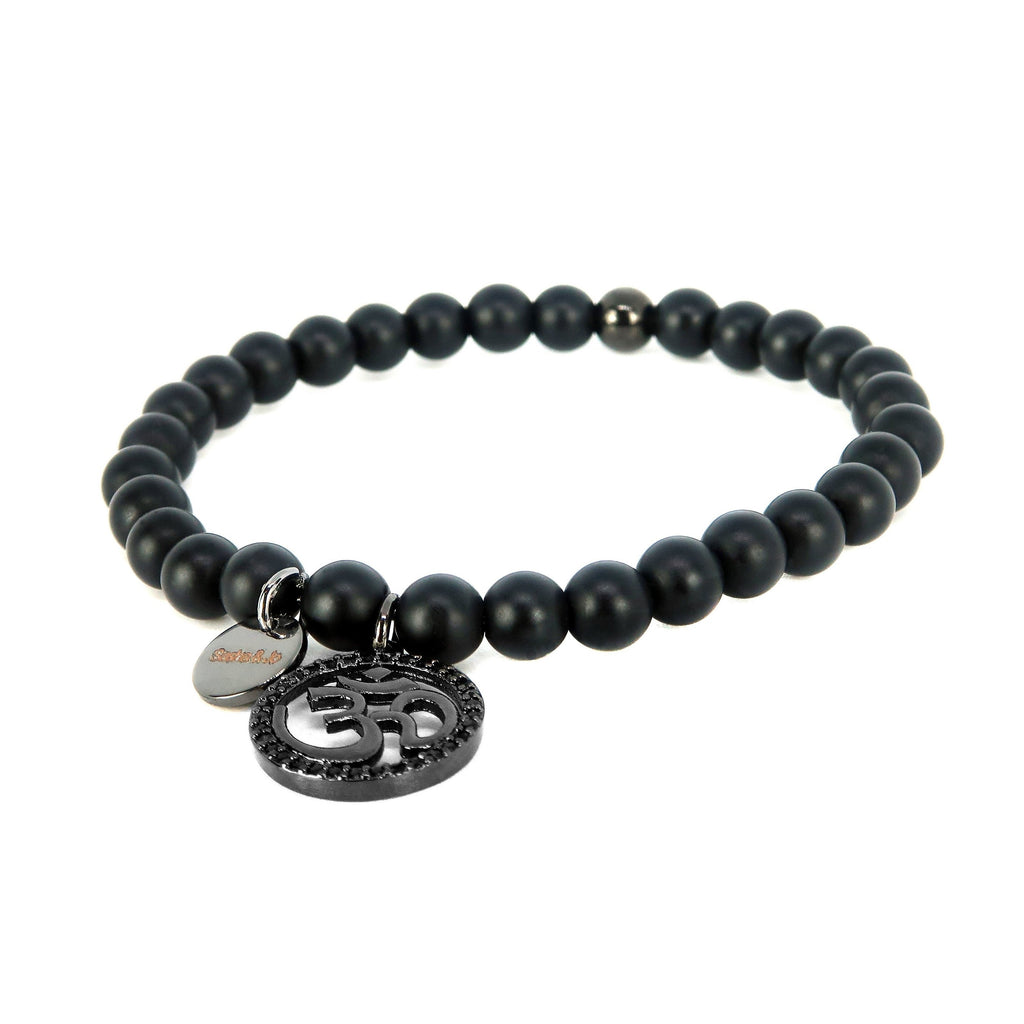 Sasha & Jo gunmetal Ohm charm with black rhinestones and onyx beads bracelet